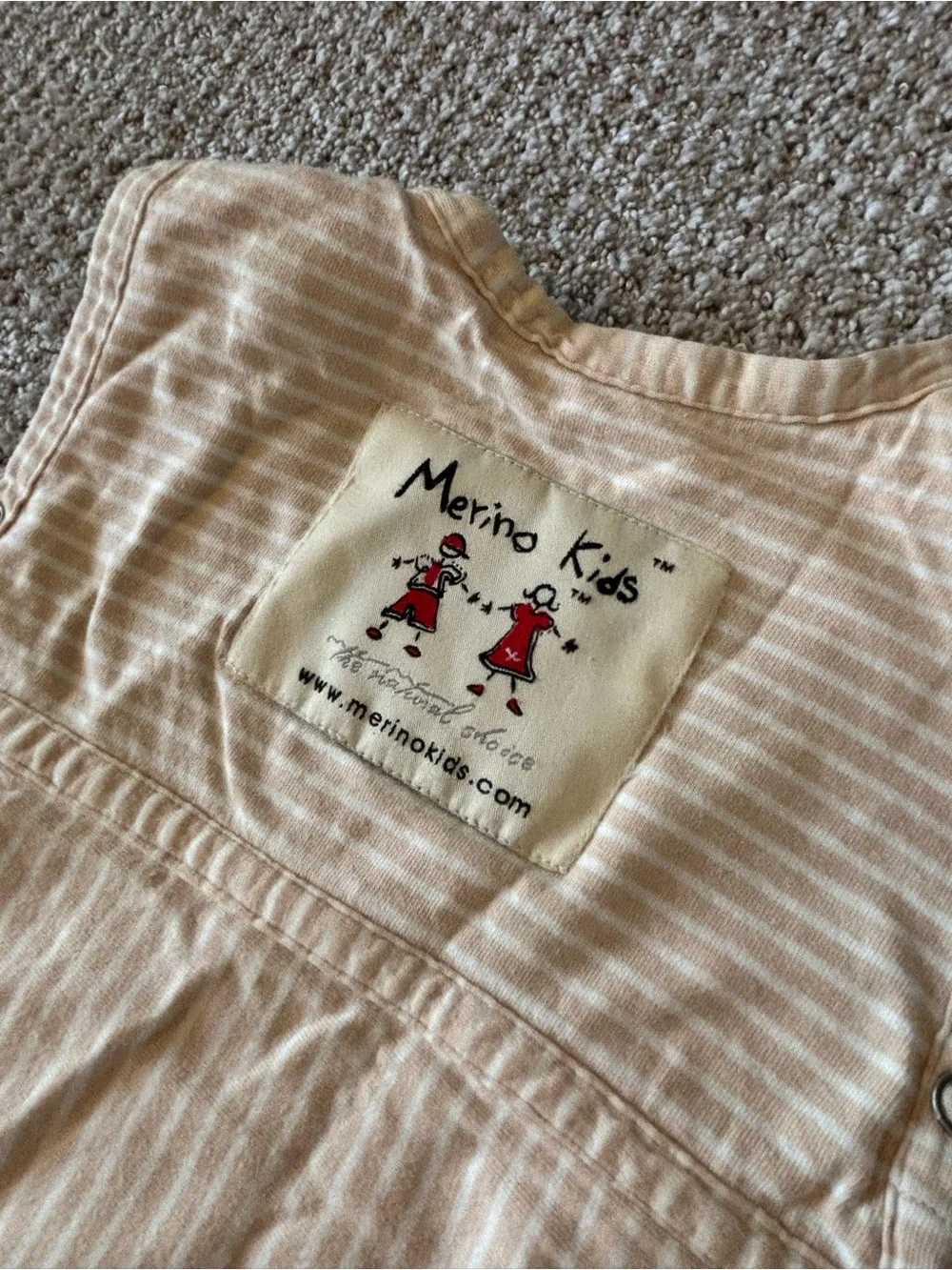 Merino Kids Striped Toddler Top in tan and white stripe 0-2 years